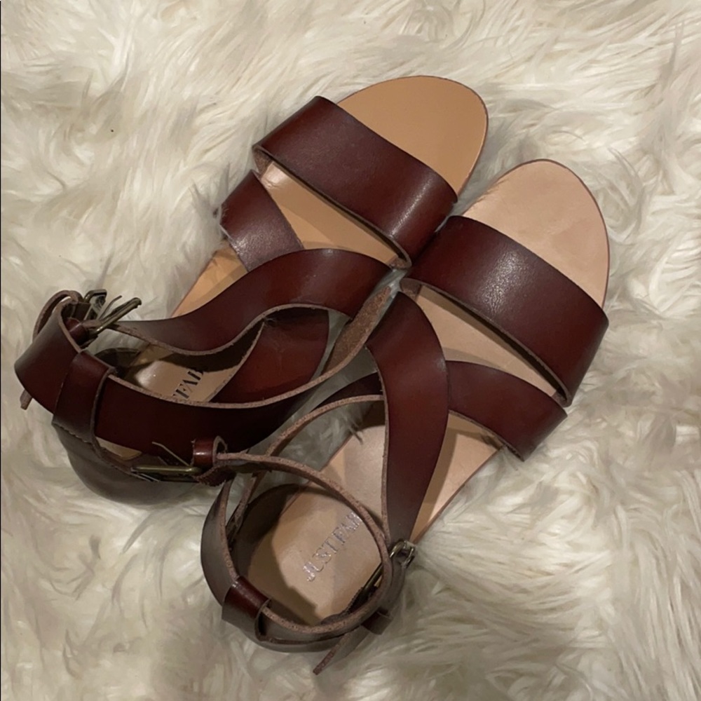 JustFab Leather Gladiator Sandals Tan Brown